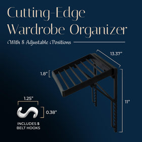 TieMaster five belt hooks help maintain belts in order and visibility