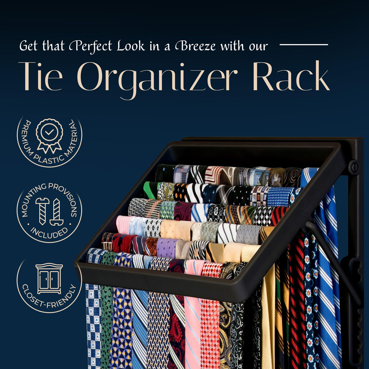 TieMaster wall-mounted rack keeps 60 items within reach and organized