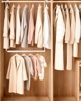 Tiemlet Adjustable Closet Rod in durable steel extends wardrobe space.