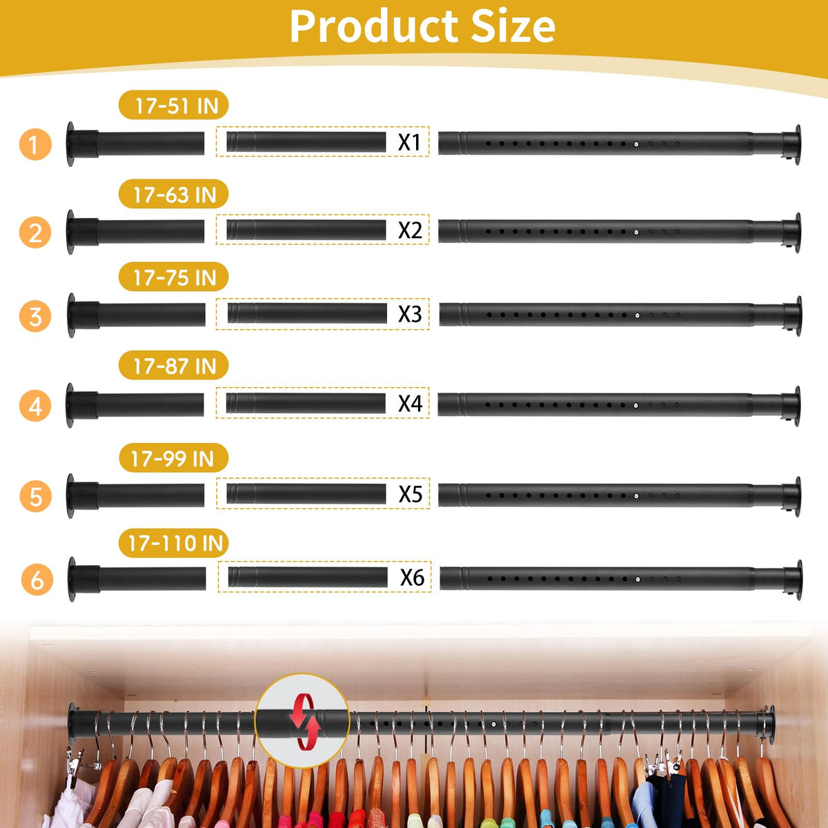Tiemlet black wardrobe pole offers premium durability for daily wardrobe use