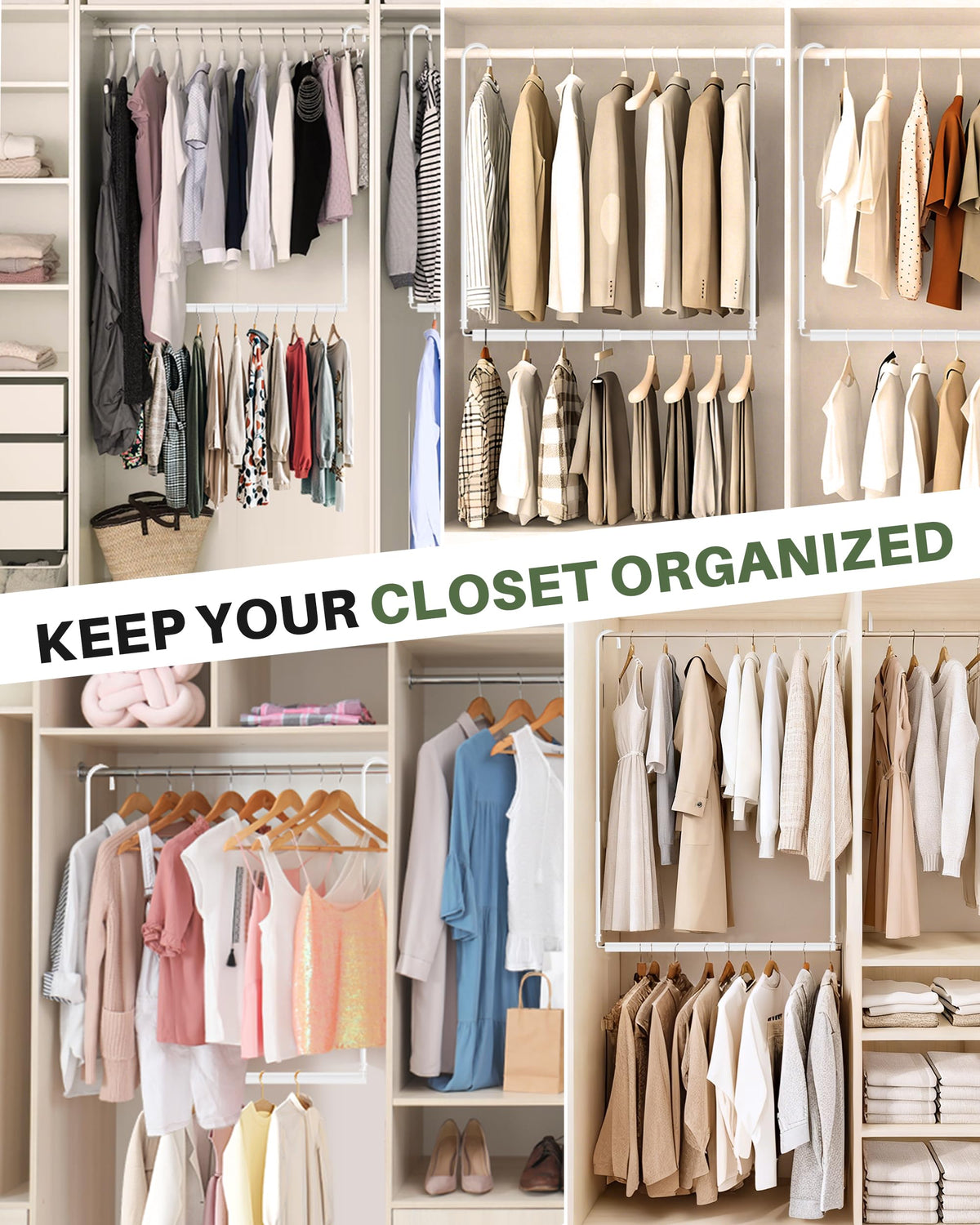 Tiemlet Wardrobe-rod adjusts width for varying closet sizes.