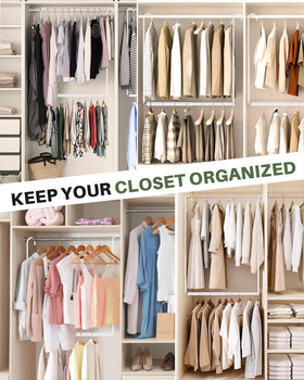Tiemlet Wardrobe-rod adjusts width for varying closet sizes.