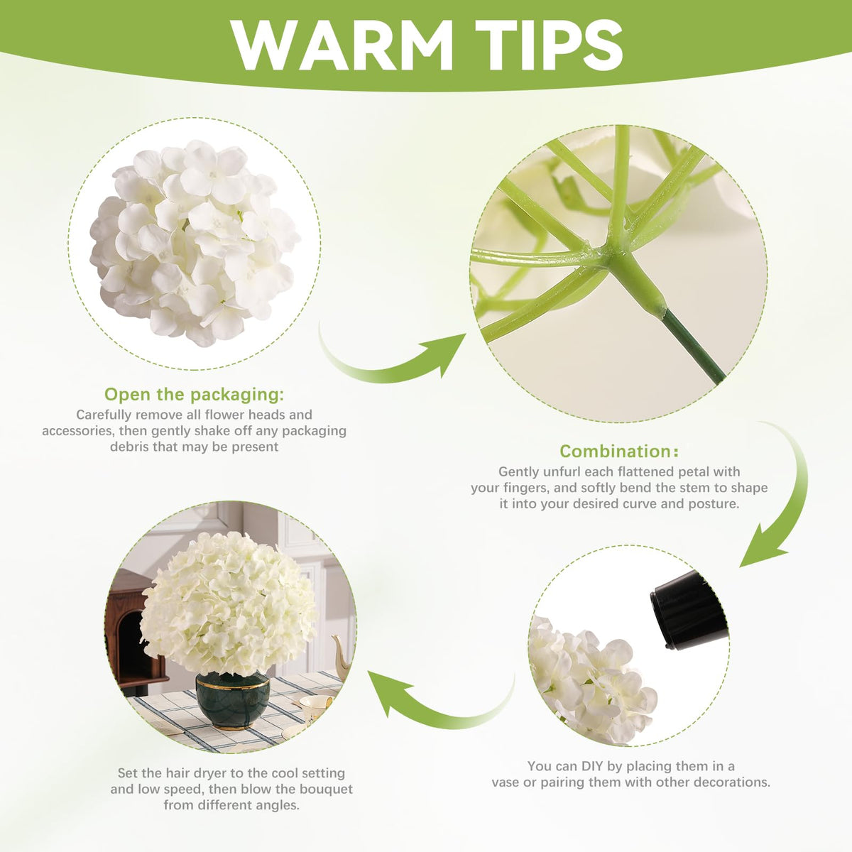 Tifuly ready-to-use artificial hydrangea flowers for year-round color.