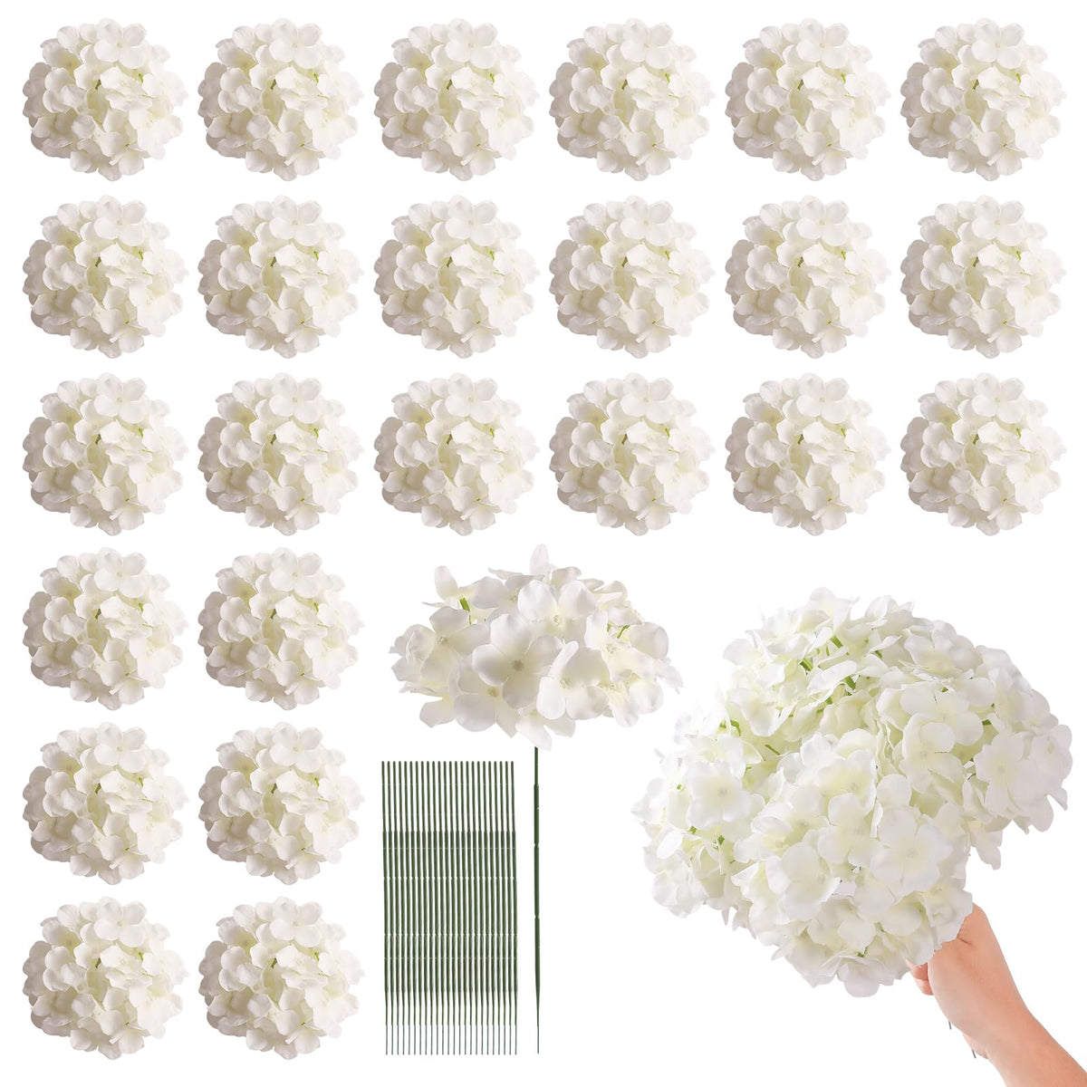 Tifuly white hydrangea flower heads for durable, maintenance-free wedding decor.