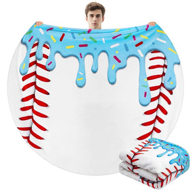 Tigeen ice cream baseball blanket, round blue, full-coverage for cozy game-day lounging.