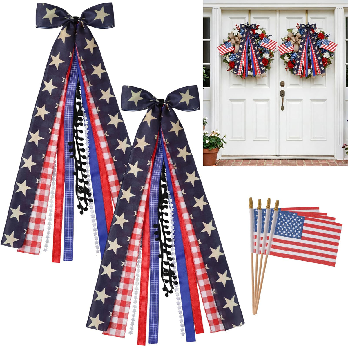 Tigeen large patriotic bow on front door adds bold curb appeal