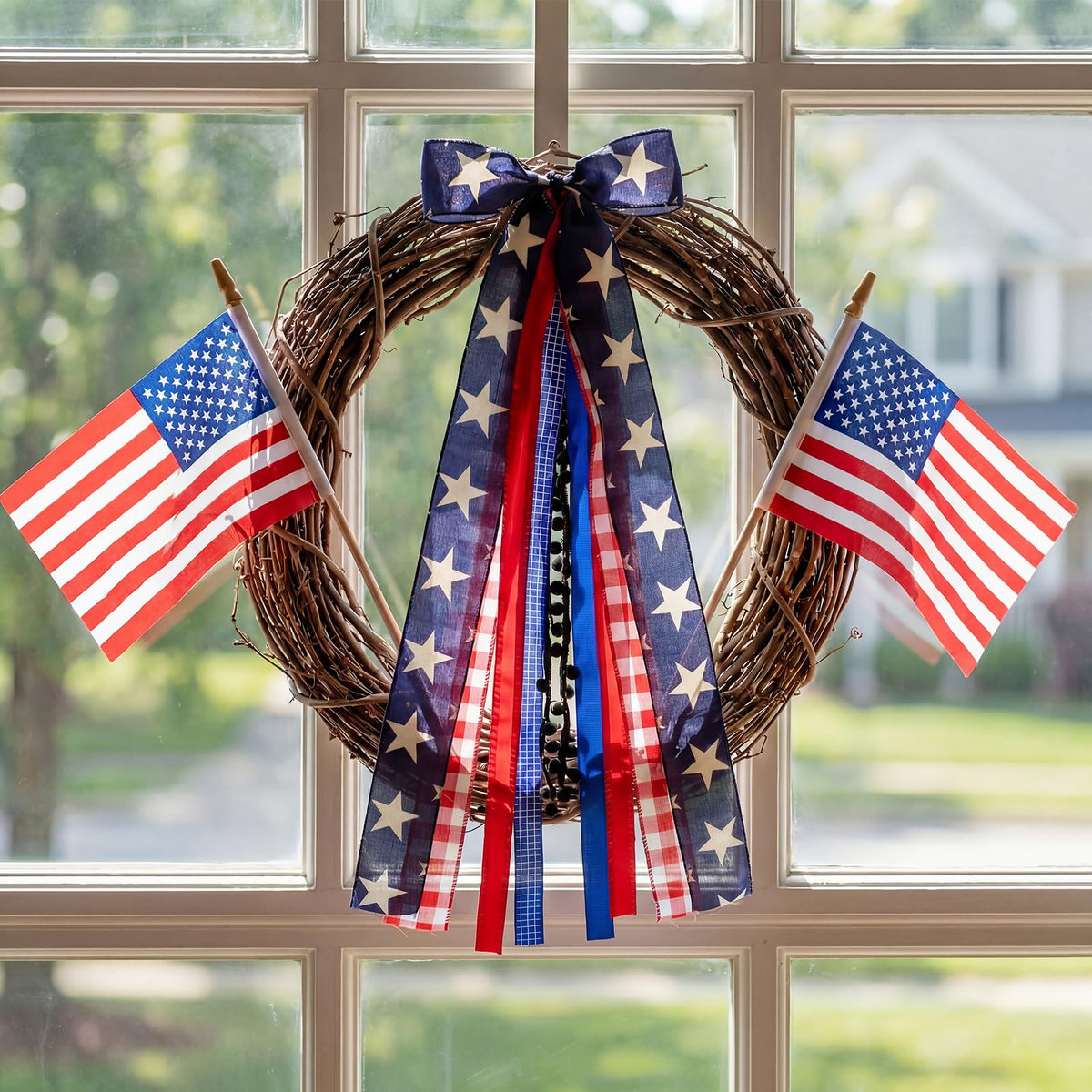 Tigeen red white blue star design enhances holiday decor