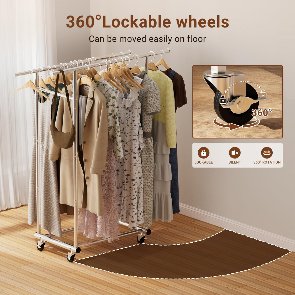 Bottom bars provide a place for shoes or small travel items.