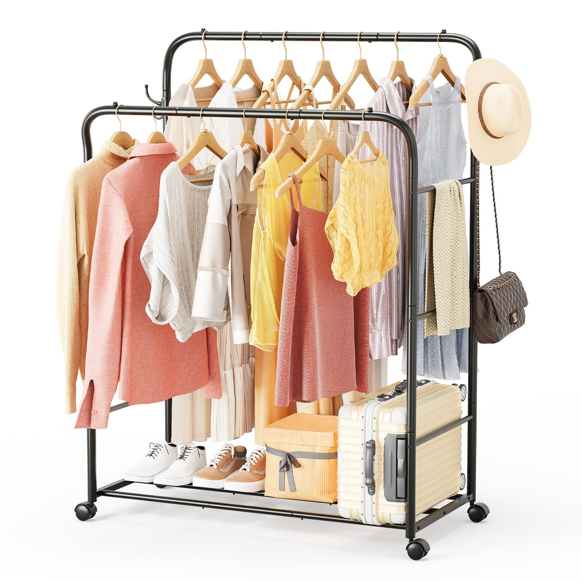 TigerParty double rods rack side view showing spacious storage