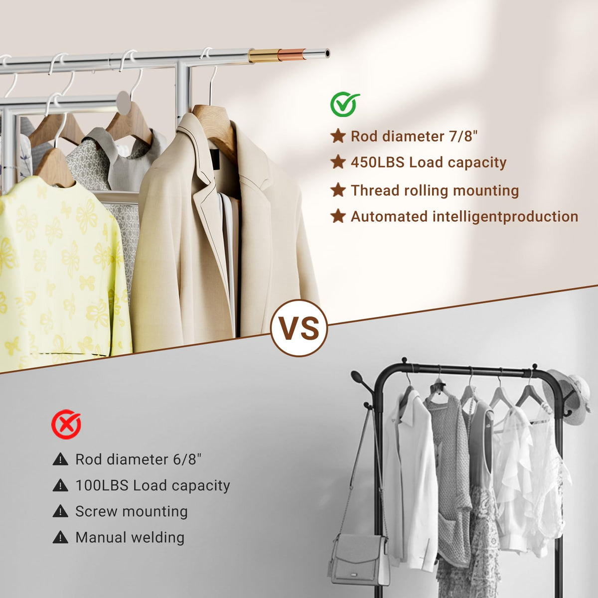 Two swiveling wheels help reposition the rack with ease on tile or wood floors.