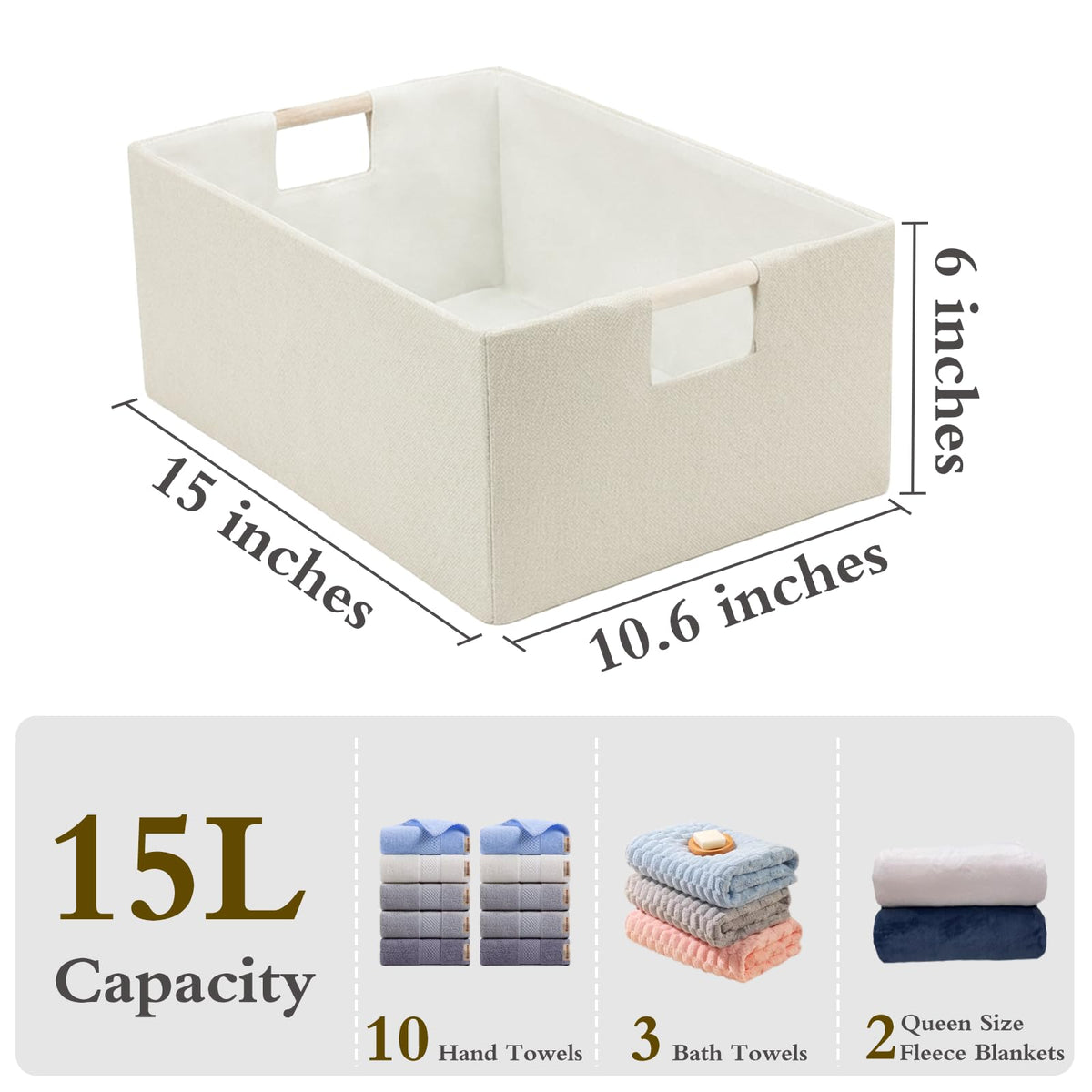 Tihaolity beige open-top basket ideal for quick access on a shelf.