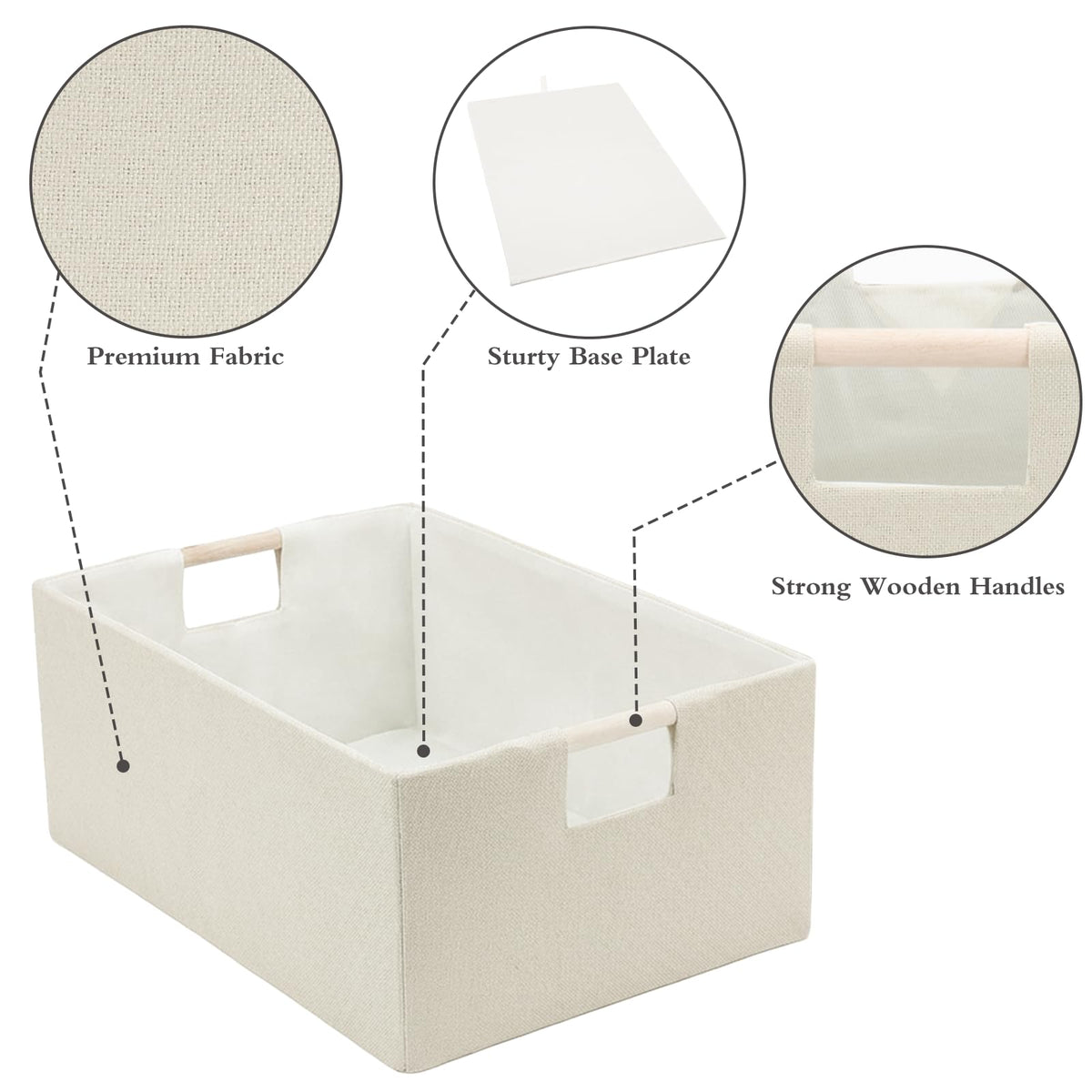 Tihaolity beige side-view basket showing sturdy linen fabric and structure.