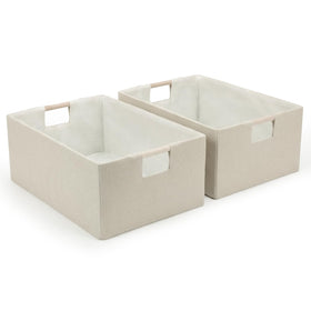 Tihaolity foldable baskets with wooden handles for easy lifting and organized storage.