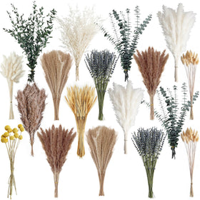 Tikaray 500PCS dried pampas bouquet in white and brown tones for elegant vase styling.