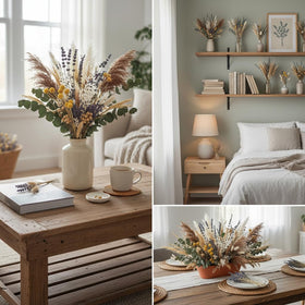 Tikaray boho wedding decor inspiration with dried florals and neutral hues.