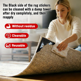 Tikfoam rug grippers being applied on a dry surface for quick use