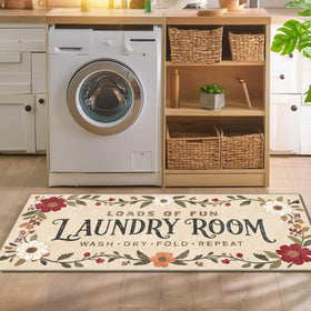 TIKIRUGI laundry room rug with TPE backing for slip resistance and floor protection.