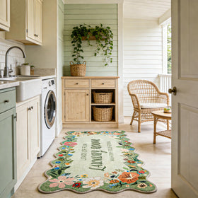 TIKIRUGI laundry rug green floral boho cozy entryway accent