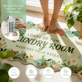 TIKIRUGI laundry rug green floral boho non-slip backing detail