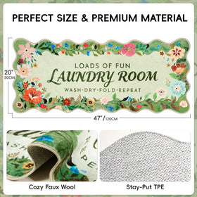 TIKIRUGI laundry rug green floral boho under-door low-profile design