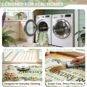 TIKIRUGI laundry rug green floral boho wash-and-dry friendly