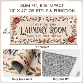 TIKIRUGI soft low-pile surface offers comfortable footing while folding laundry.