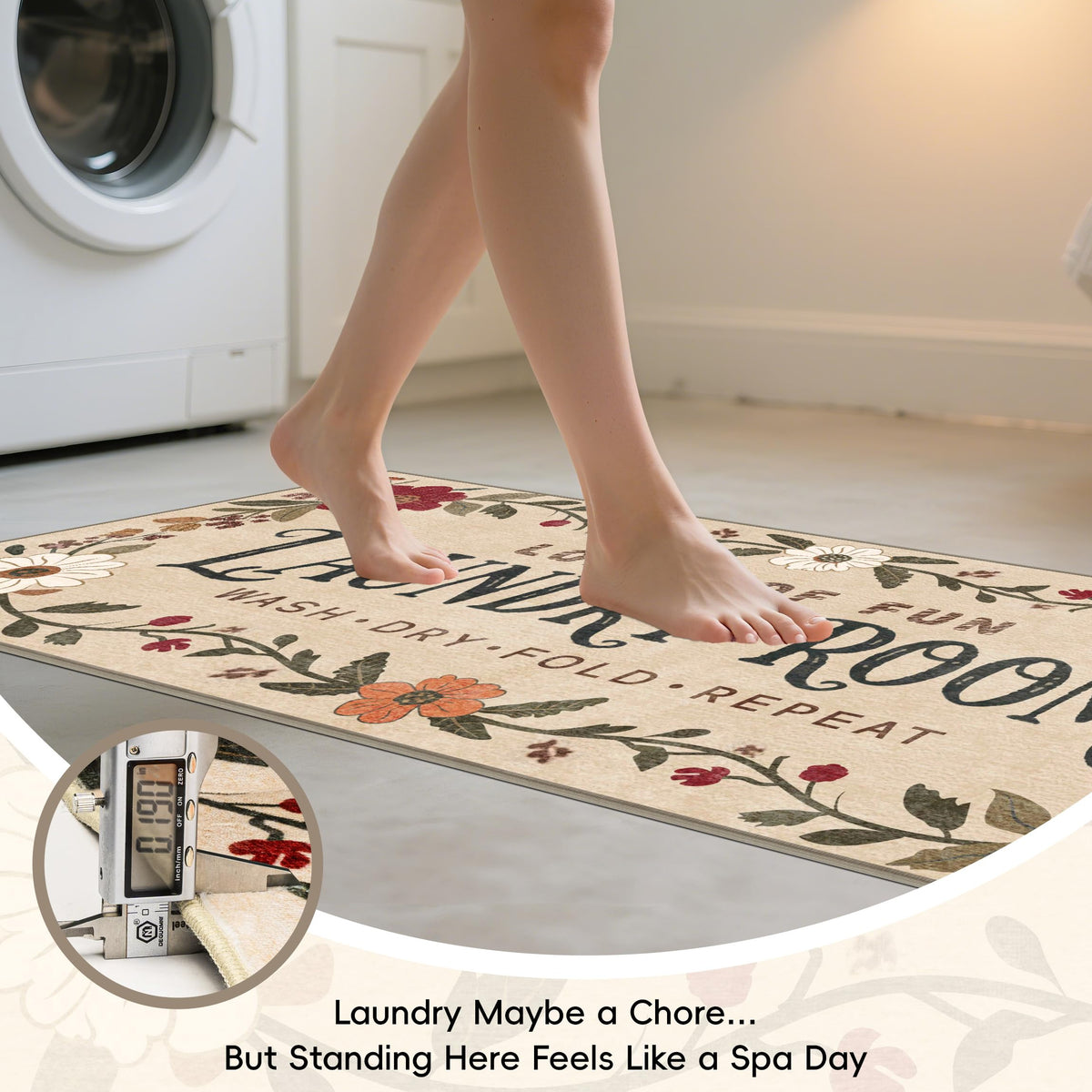 TIKIRUGI low-profile rug lies flat under doors in tight spaces.