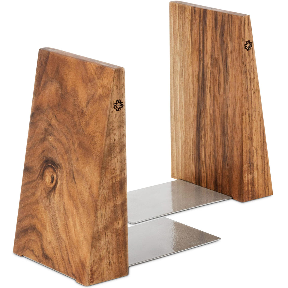 TILISMA walnut bookends with metal base keep heavy books secure