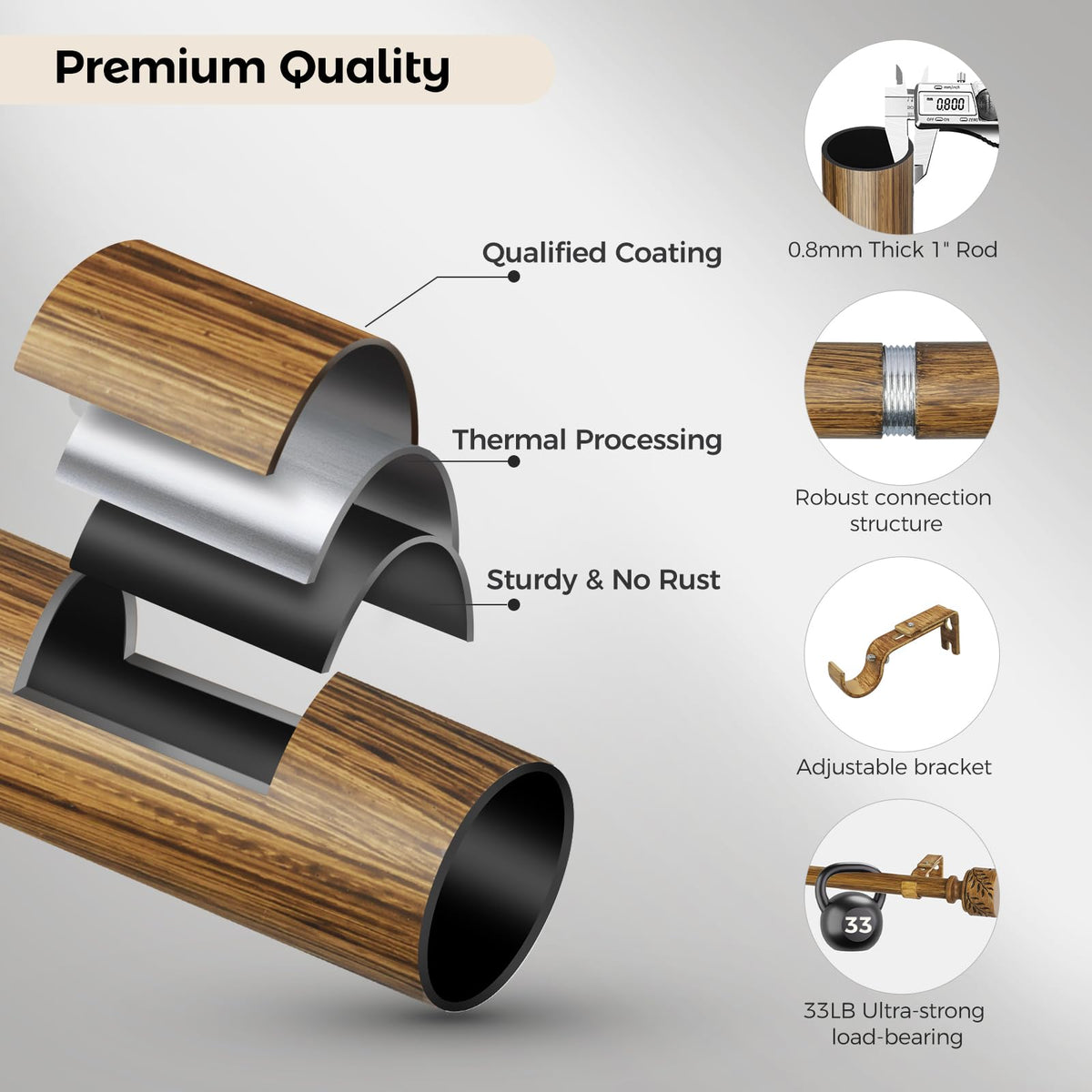Time Forest adjustable curtain rod assembly for flexible sizing