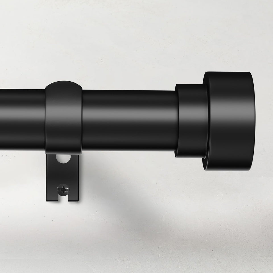 Time Forest black curtain rod in full-length setup for a clean window look