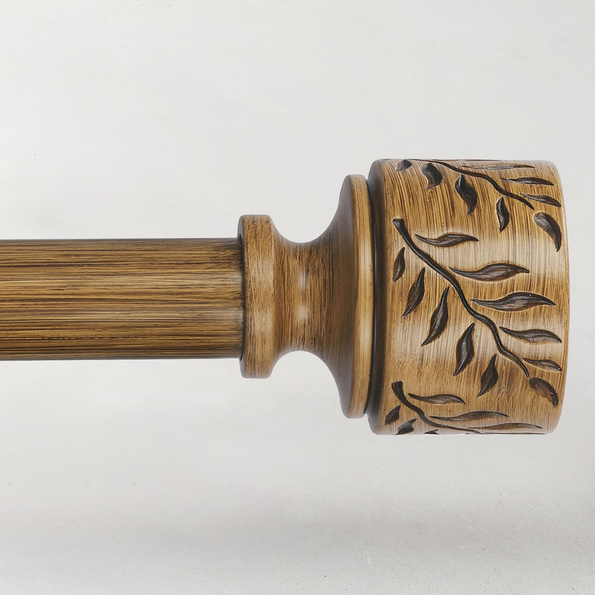 Time Forest Boho wood curtain rod with leaf finials adds warm rustic decor