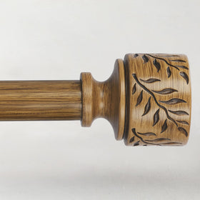 Time Forest Boho wood curtain rod with leaf finials adds warm rustic decor