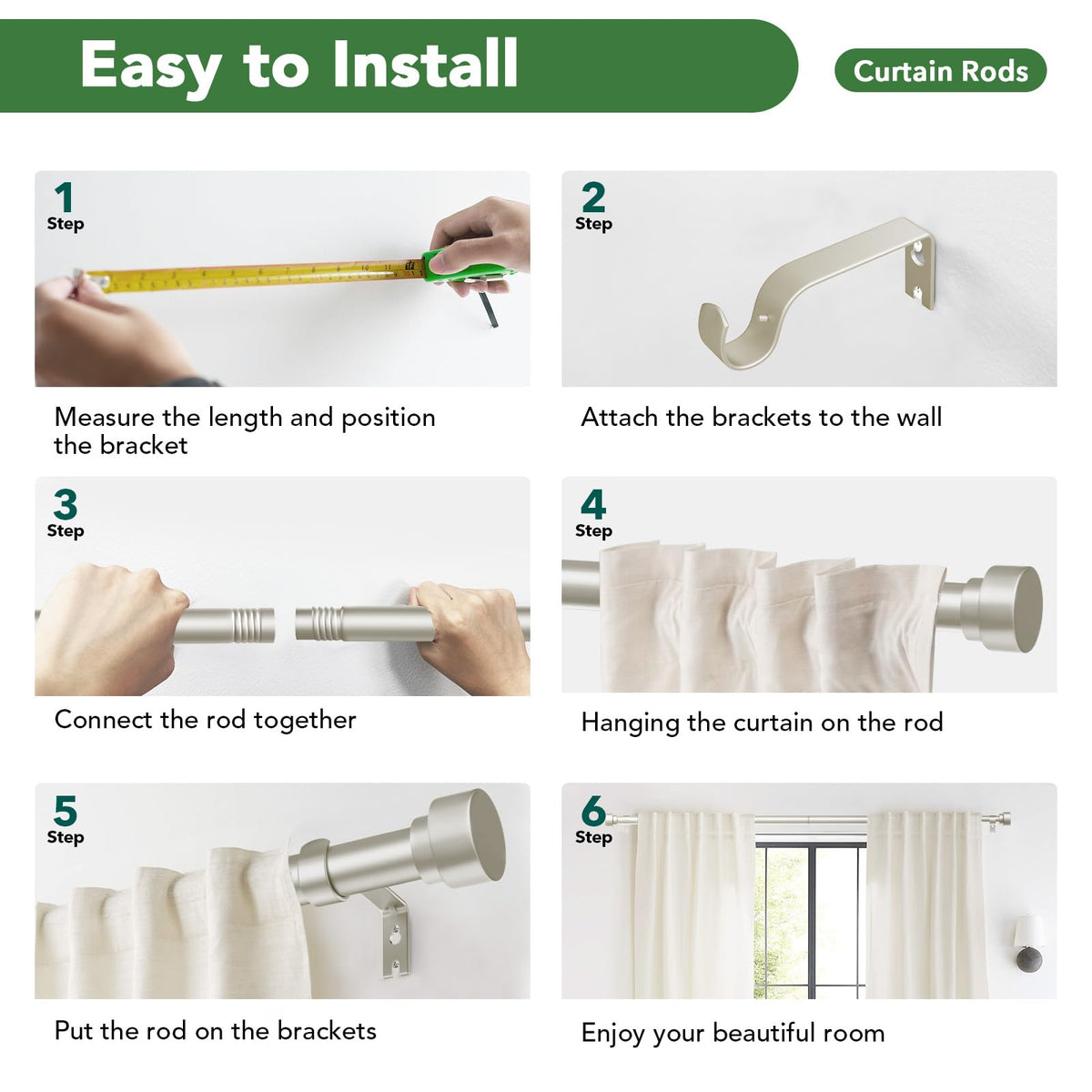 Time Forest curtain rod compatible with grommets and rod pockets.