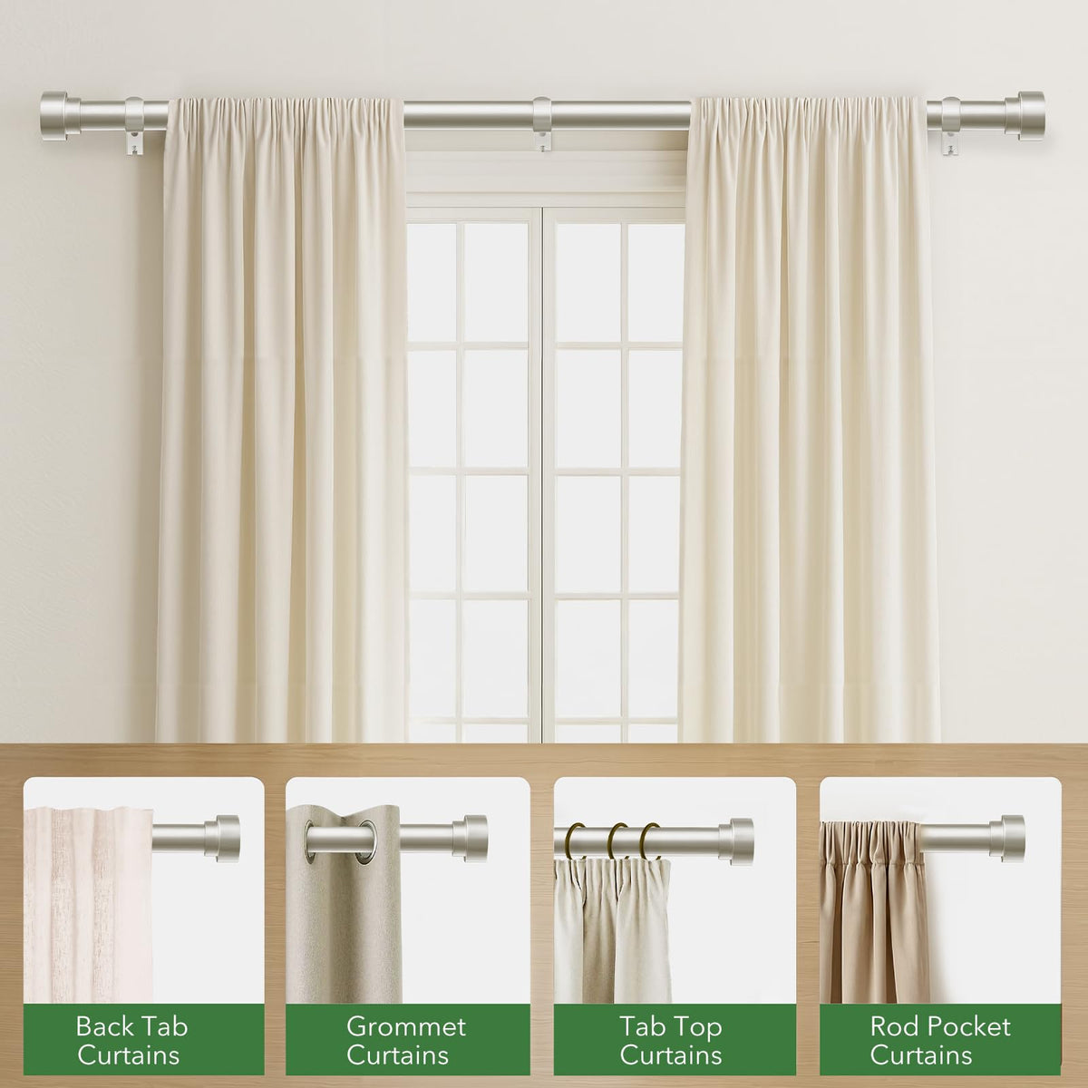 Time Forest curtain rod with 33 lbs weight capacity supports heavy drapes.