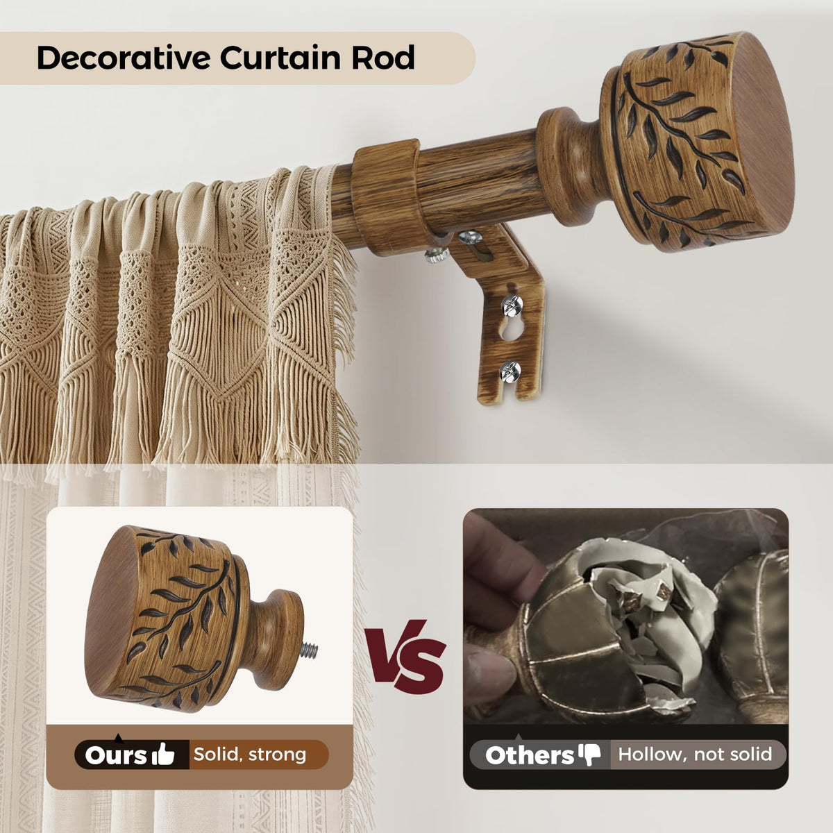 Time Forest rustic curtain rod with internal splice nuts for straight hang
