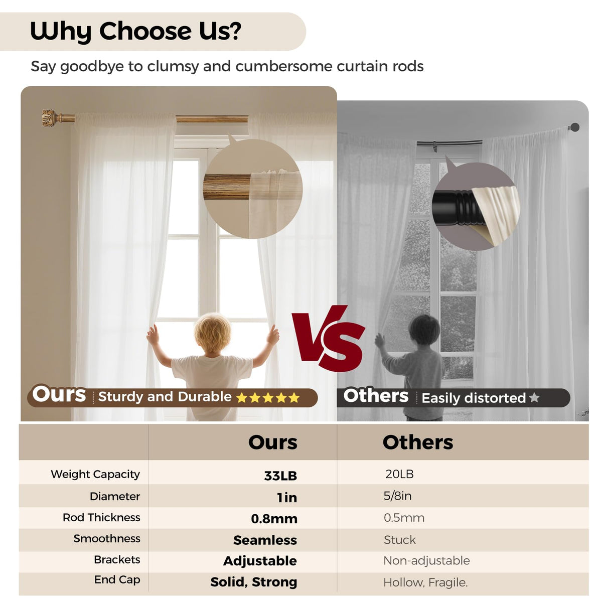 Time Forest wood-grain finish curtain rod enhances interior natural feel