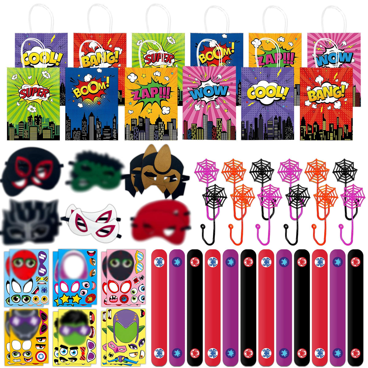 Time4Relax superhero party favor sticky web spread across the party table for imaginative play