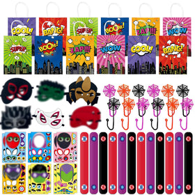 Time4Relax superhero party favor sticky web spread across the party table for imaginative play