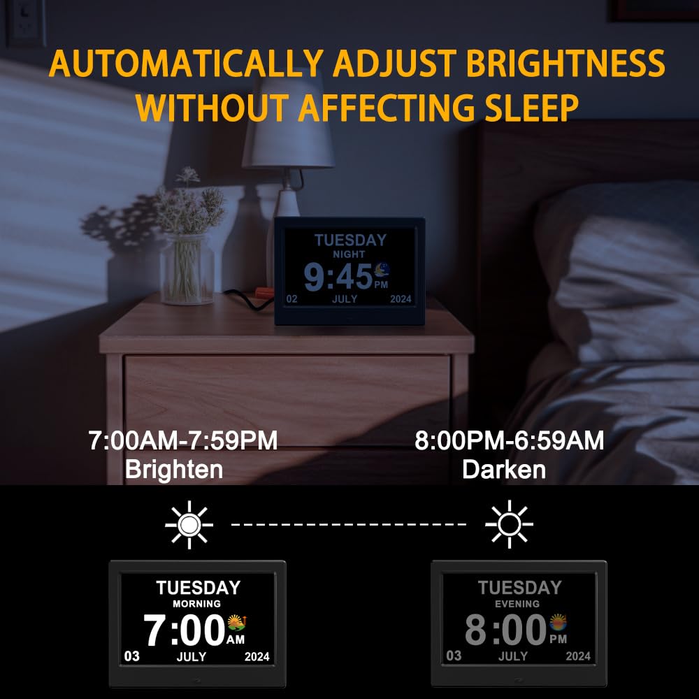 TIMEMOON 2026 clock showing alarms for meals, appointments, and medications.