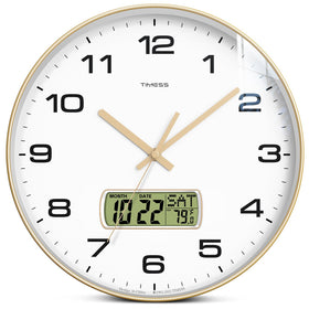 TIMESS wall clock with 12-inch dial and silent movement for quiet spaces