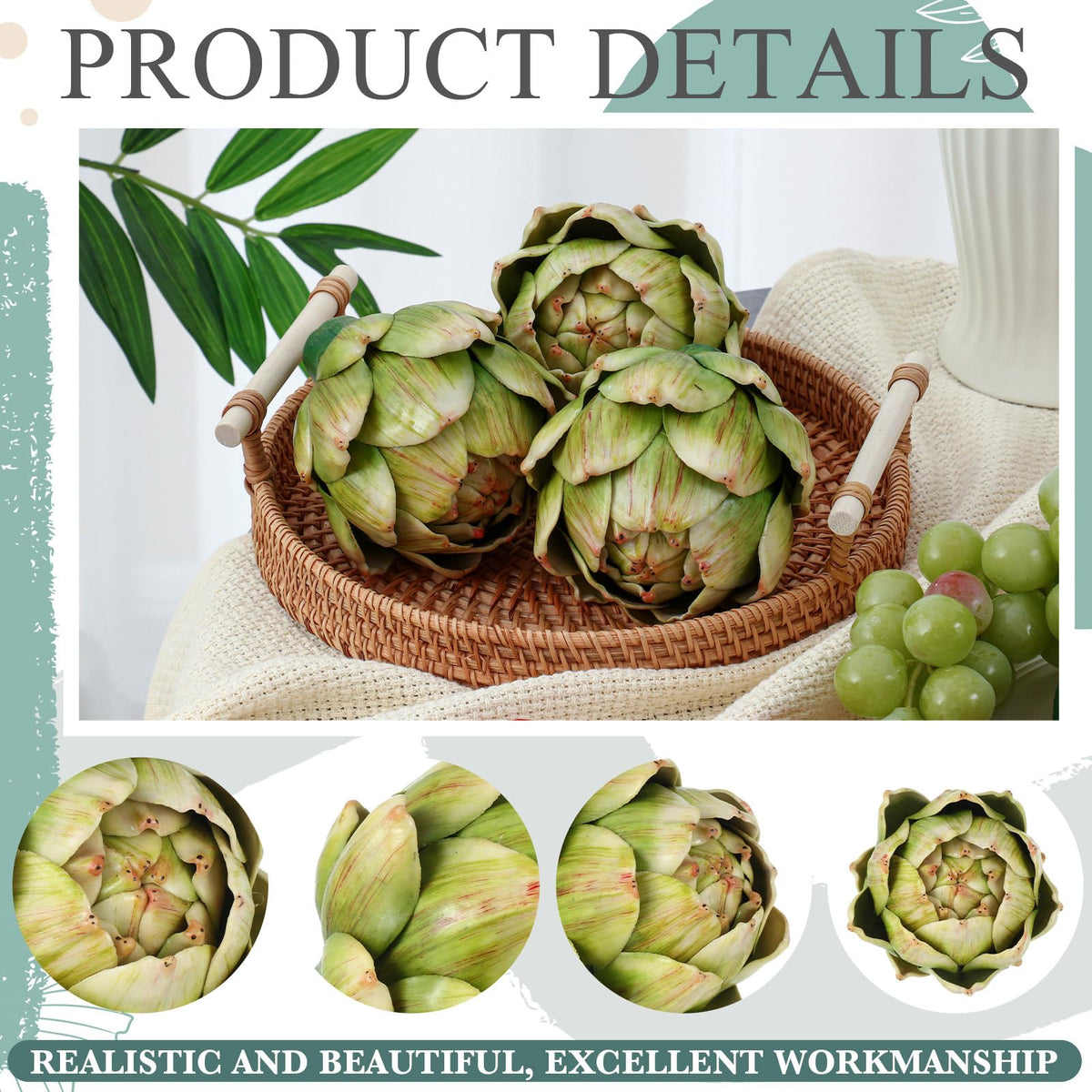Timgle large artificial artichokes add a natural touch to kitchens and venues.