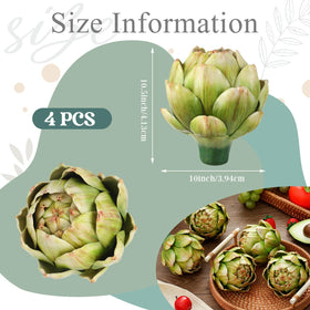 Timgle green artificial artichokes stay fresh-looking year-round for decor.