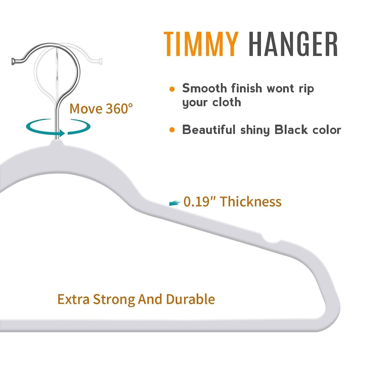 TIMMY heavy-duty plastic hangers support coats and jackets without bending.
