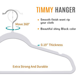 TIMMY heavy-duty plastic hangers support coats and jackets without bending.