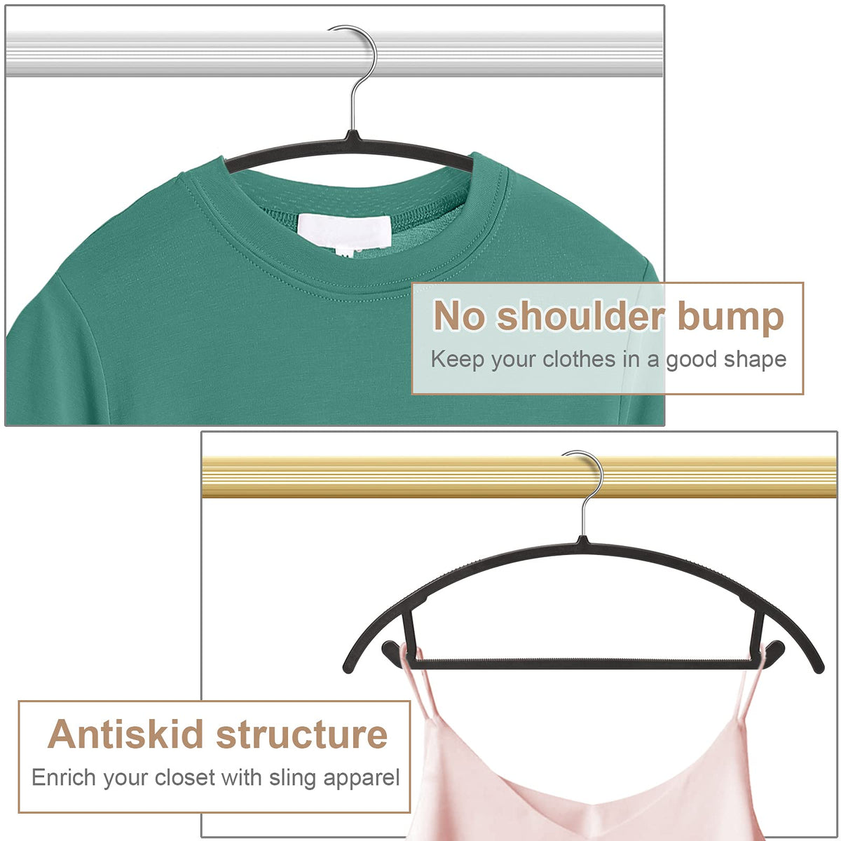 TIMMY Heavy-Duty Ultra-Thin Hangers save closet space while supporting coats.