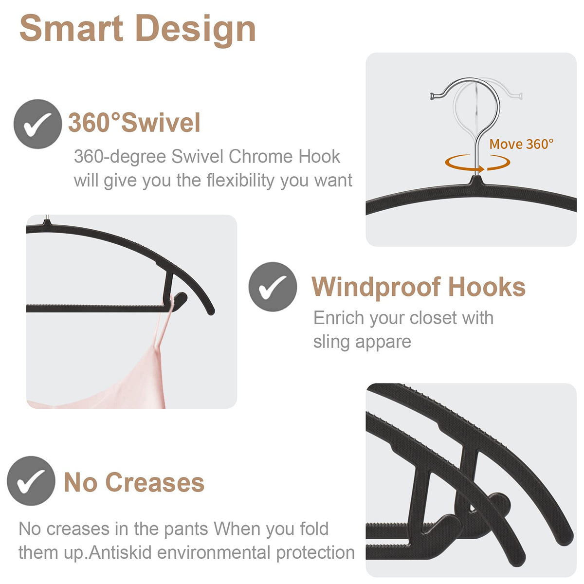 TIMMY Non-Slip Grip keeps garments securely in place on hangers.