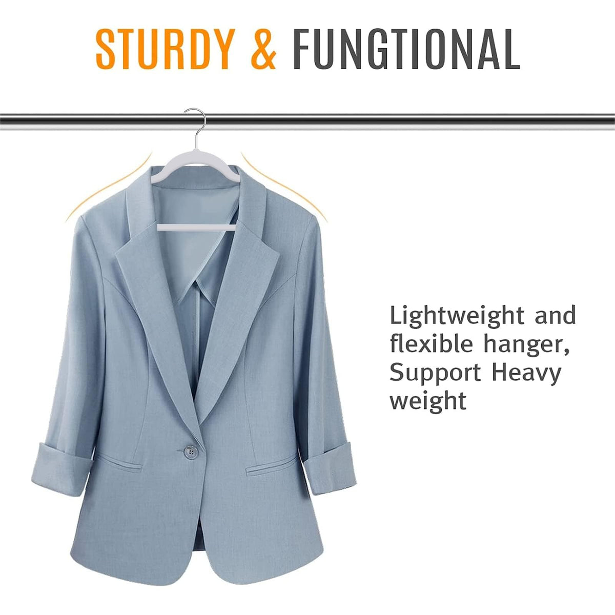 TIMMY ultra-thin hangers maximize closet space and reduce clutter.