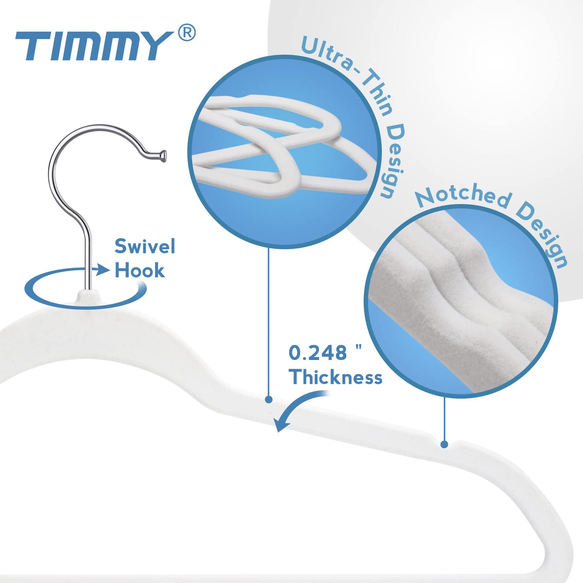 TIMMY velvet hanger with shoulder notches holds tank tops neatly in place.