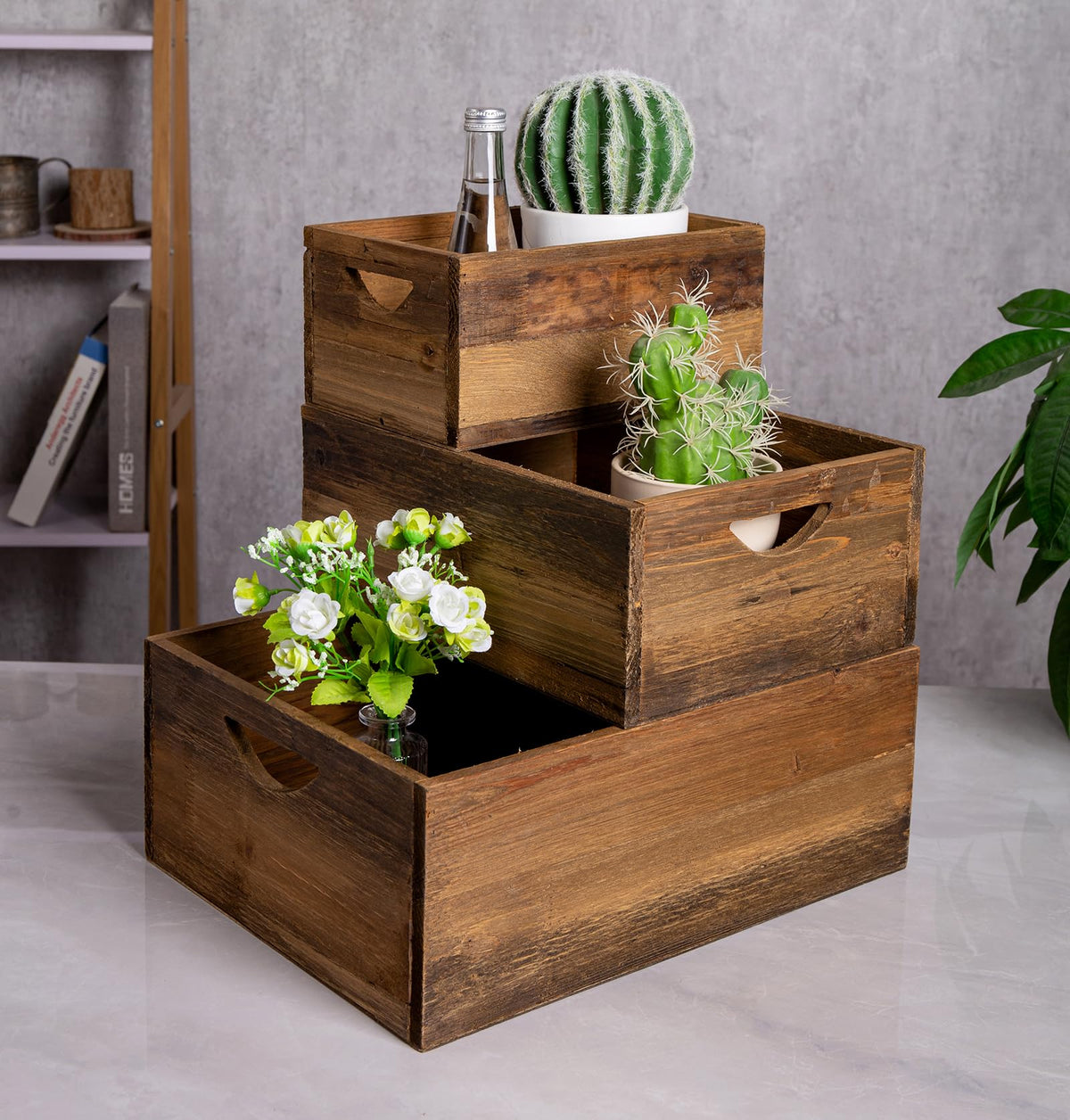 TIMRIS large nesting crate demonstrates substantial storage space in natural finish.