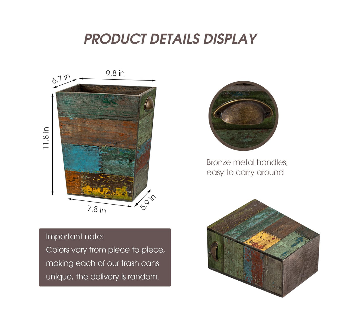 TIMRIS rustic distressed boho wood bin offers vintage flair and practical storage.